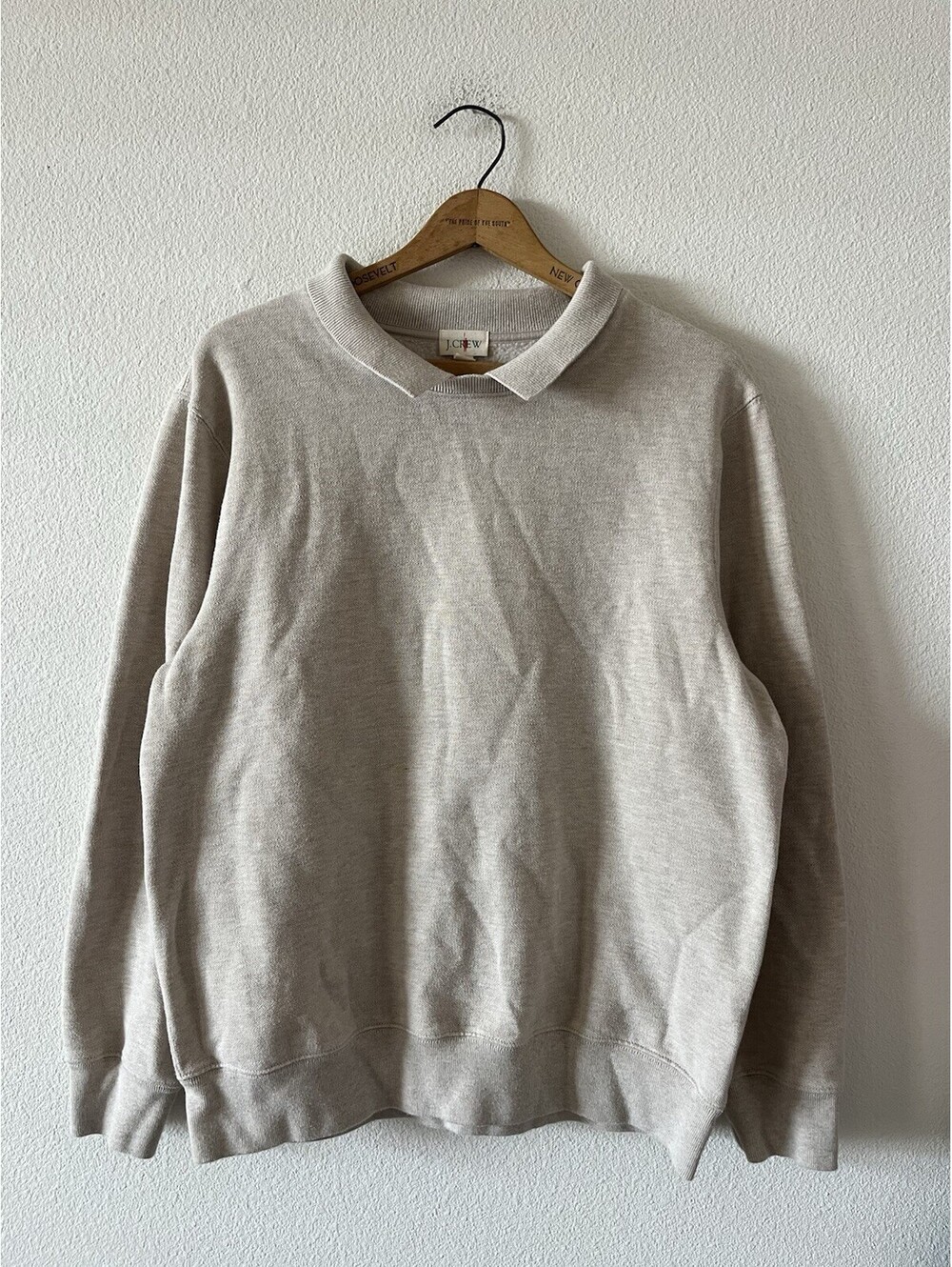J.Crew Men Large Oatmeal Beige Collared Sweatshirt Pullover